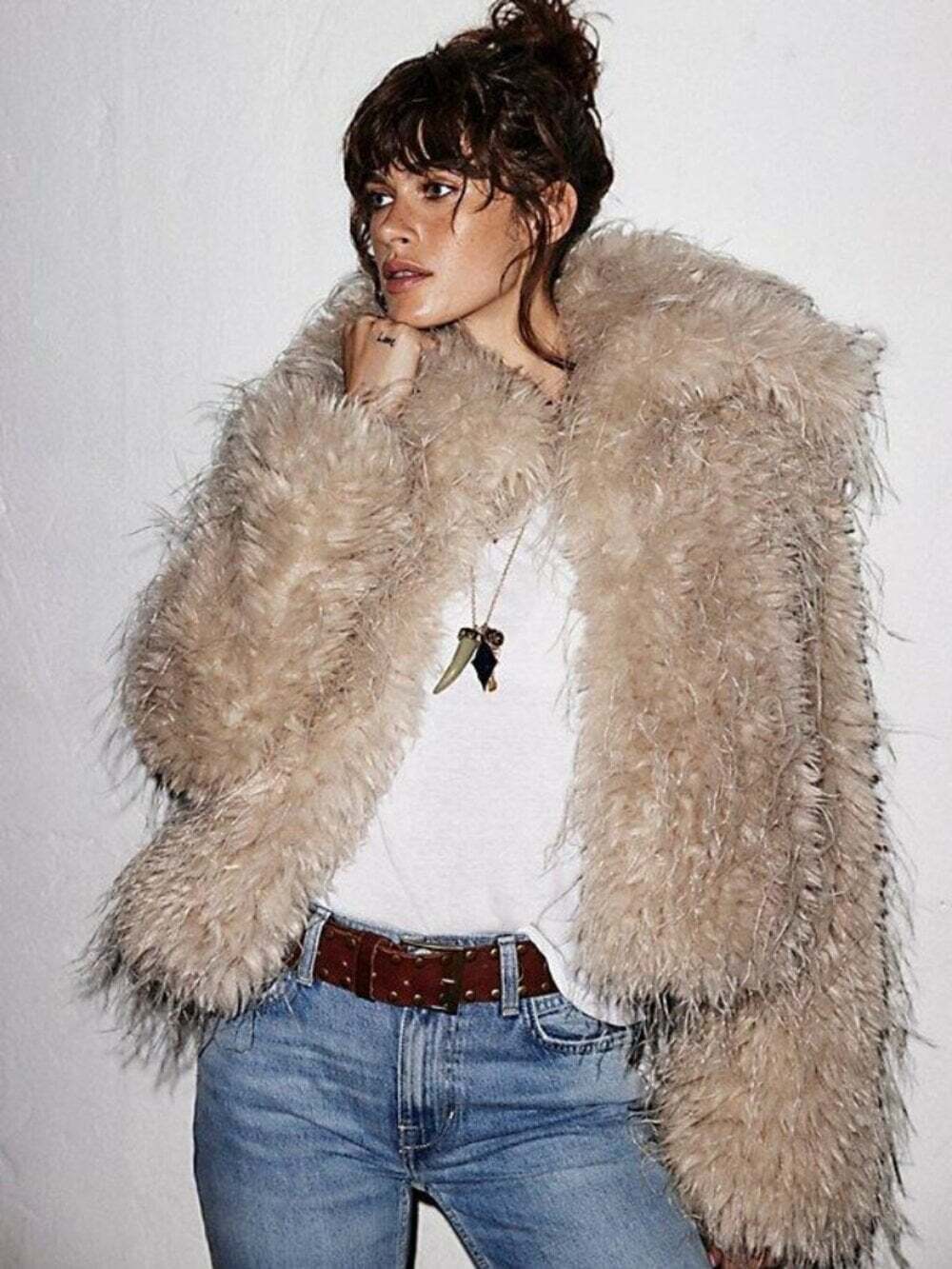 Free People Moonlight Faux Fur Jacket Oversized Fluffy NWT Natural Size Large